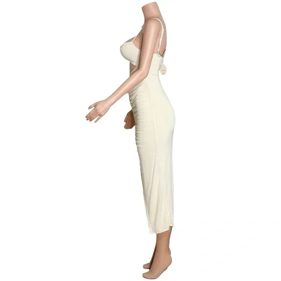 CAMILA COELHO Yasmeen Cut-Out Ring Detail Soft Jersey Midi Dress, Beige, Small - Picture 8 of 12